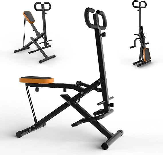 Squat Machine, Assist Trainer for Glutes and Thighs, Foldable Workout Machine with Resistance Bands and Adjustable Seats, Ab Back Leg Press Hip Thrust for Home Gym Fitness