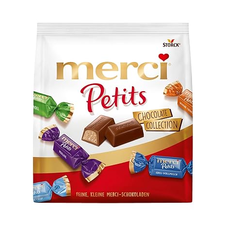 merci Petits Chocolate Collection Chocolate Mix - 1 x 200 g Pralinen in 7 Sorten gefüllte & gefüllte Schokoladen-Spezialitäten einzeln verpackt ideal zum Verschenken & Teilen