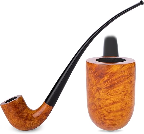 10.2'' Long Light Brown Briar Wood Tobacco Smoking Pipe - (26cm) for 9mm Filter. Worldwide Shipping.