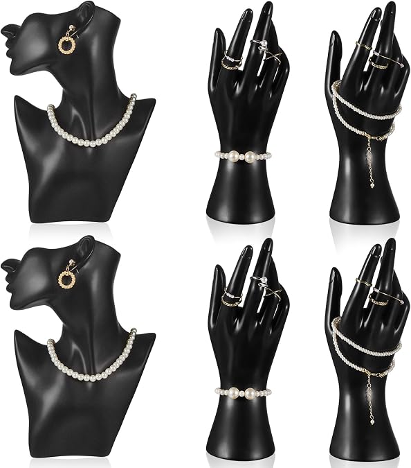 Kigley Jewelry Mannequin Display Set Including Boutique Bust Holder Mannequin Earring Stand Hand Display Bracelet Ring Stand