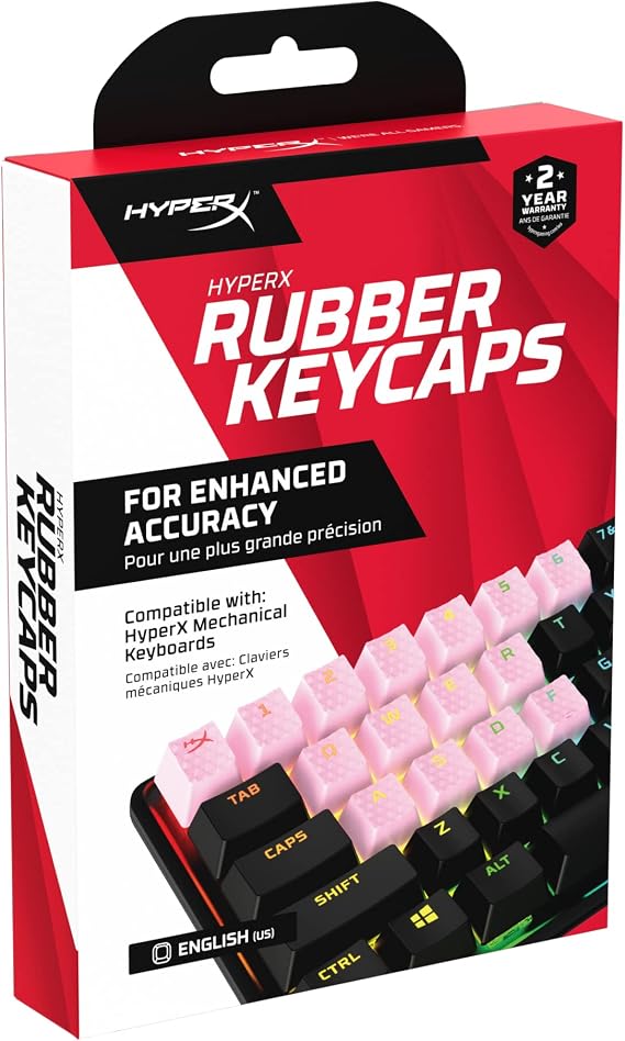 HyperX Rubber Keycaps Gaming Accessory Kit, 19 Keys, English (US) Layout, Pink