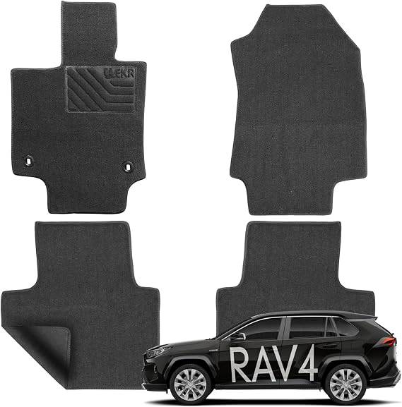 EKR Custom Fit Carpet Floor Mats for Toyota RAV4 2019-2024 2025 (Hybrid Only),0.5 Inch Thickness Rugs, Premium All Weather Anti-Slip Waterproof Floor Liners (Black Quick-Dry Blanket)