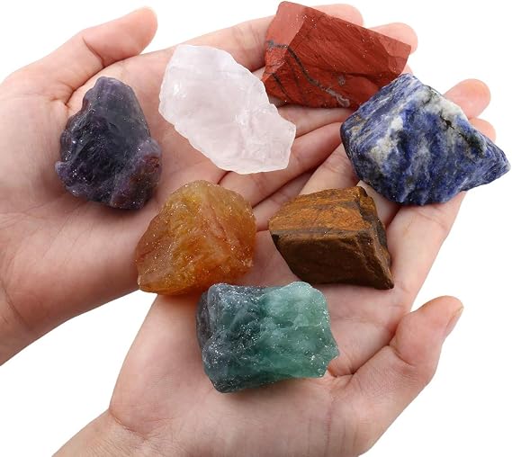SUNYIK 7 Chakra Stones Set,Natural Rough Raw Stone for Tumbling,Cabbing,Crystal Healing Kits