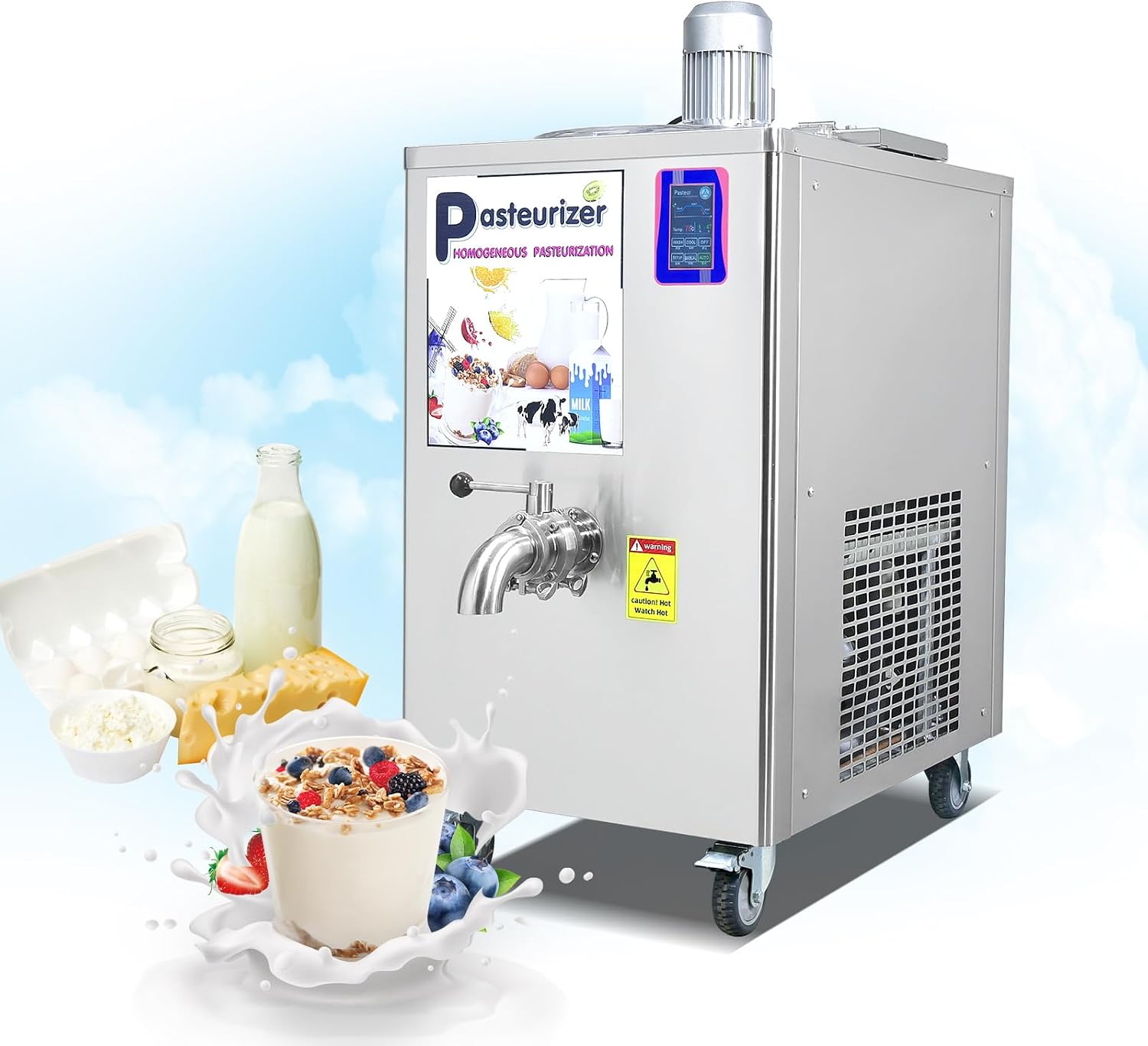 Kolice Commercial 36L Pasteurizer with Cooling Function, Blending Mixing Function, Automatic Refrigerated Pasteurization Machine for Milk, Juice, Beer, Ice Cream Mix, Sauce