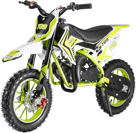50cc Kids Dirt Bike, 2-Stroke Gas Powered Mini Motocross for Kids & Youth, Off-Road Pocket Motorcycle with Front & Rear Disc Brakes, Shock Absorption, 30KM/H Max Speed, for Ages 8-14 Green
