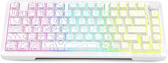 E-YOOSO Topographic RGB Mechanical Keyboard with Knob, 75% Gasket Hot Swappable Custom Gaming Keyboard, Side Printed PBT Keycaps, Tri-Mode Bluetooth/Wireless/Wired 81 Keys Compact Design