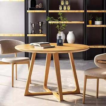 Mid Century Modern Dining Table,Round Solid Wood Kitchen & Dining Room Tables,Rustic Pedestal Table Small Leisure Coffee Table for 2,4 People39.3" L x 39.3" W x 29.5" H, Natural