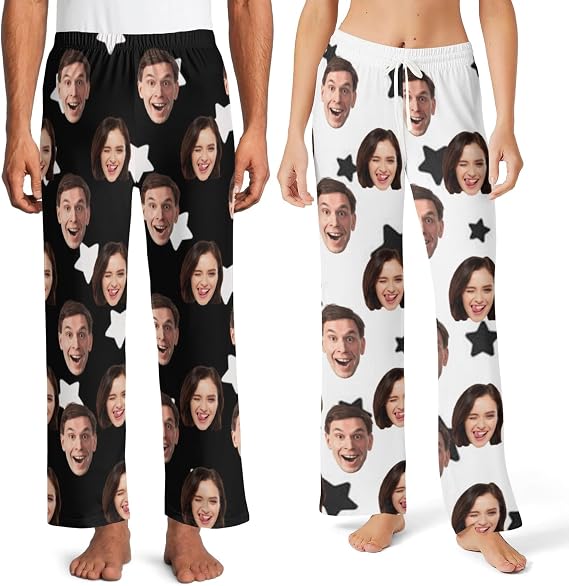 Personalized Funny Photo Face Pajama Pants for Men Women - Custom Personalized Face Photo Pyjama - Personalised Pet Photo Pajamas Pants - Funny Family Pajamas Set for Couples Women Men Sleepwear