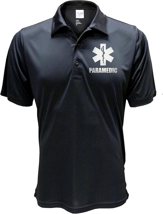 Paramedic Performance Polo with Reflective Decoration Both Front and Back, Moisture Wicking Polo Shirt.