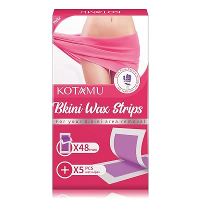 Bikini Wax Strips, KOTAMU Hair Removal Strips for Facial Legs Underarms Brazilian with 48 Count Lavender Cold Body Waxing Strips & 5 Post Cleaning Wipes