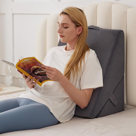 BIEEZZK Wedge Pillow, Adjustable Back Pillow for Sleeping, 9&12 Bed Wedge Pillow Set for After Surgery, Triangle Memory Foam Pillow Wedges for Headboard, Acid Reflux, Snoring, GERD, Grey