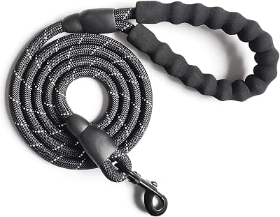10 FT Strong Dog Leash Extra Heavy Duty Rock Climbing Rope Comfortable Padded Handle Highly Reflective Threads for Small Medium Large Dogs, 12 inch Diameter Black Black