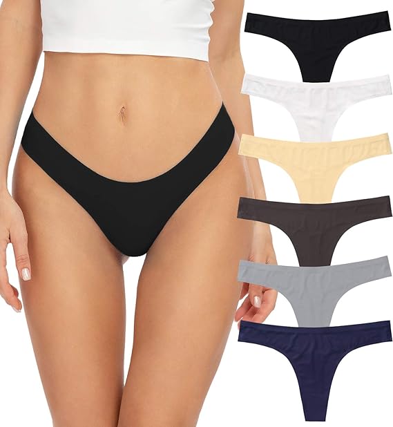 Thongs for Women, No Show Womens Thongs Underwear, Ice Silk Thong Bikini Underwear Pack