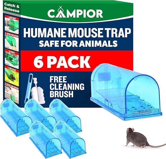 Campior Humane Mouse Trap for House Large, No-Kill Mouse Traps Indoor for Home, Catch-and-Release Rat and Mouse Trap, Child & Pet Safe, Easy to Clean, No-Touch Release, Pack of 6, Blue