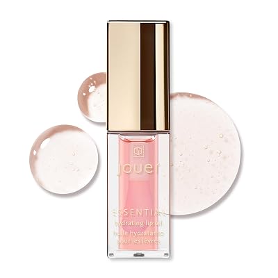 Jouer Essential Hydrating Lip Oil Moisturizing Dry Lip Treatment Serum - Fragrance Free Clear Lip Oil - Jojoba Seed Oil and Apricot Oil Formula, Natural Shine