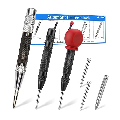3PCS 6" and 5" Automatic Center Punch with 3PCS Replacement Tip