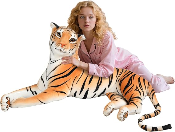 43 Inch Large White Tiger Stuffed Animals, Giant Stuffed Animal Tiger Plush Stuffed Animal, Extra Large, Plush Lifesize Tiger (Yellow)