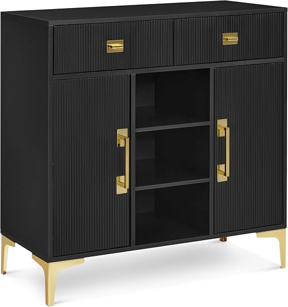 BarberPub Salon Station for Storage, Beauty Salon Cabinet 3161 (Black) | Fluted Barber Station for Storage, Modern Beauty Salon Cabinet with Drawer & Open Space, SPA Freestanding Organizer