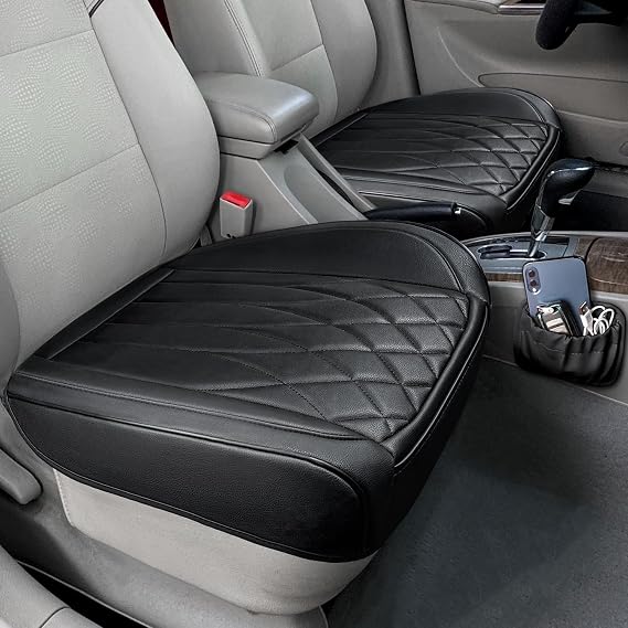 BEITK 2 Pack Black Leather Front Bottom Car Seat Covers