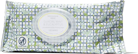 Beekman 1802 Goat Milk Face Wipes, Glacial Mint & Eucalyptus, 100 Count