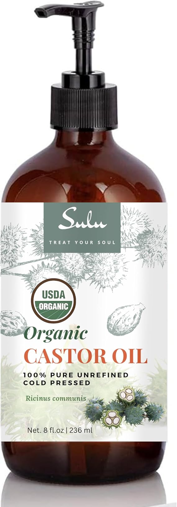 Castor Oil- 100% Pure Organic Cold Pressed Hexane Free- 8 fl.oz-Glass Amber Bottle-USP Grade-All Purpose