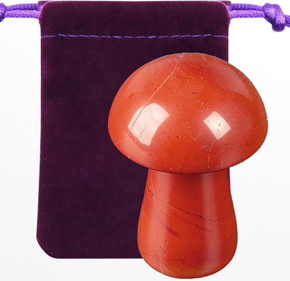 ZHIYUXI Red Jasper Crystal Mushroom Sculpture Healing Red Stones Mini Mushroom Ornaments Gemstones Mushroom Decor for Witch Supplies Reiki Meditation 1.9" x 1.3"