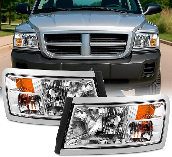 AKKON - Fit 2008 2009 2010 2011 Dodge Dakota 08-11 OE Style Halogen Type Headlights Chrome Driver - Passenger Set