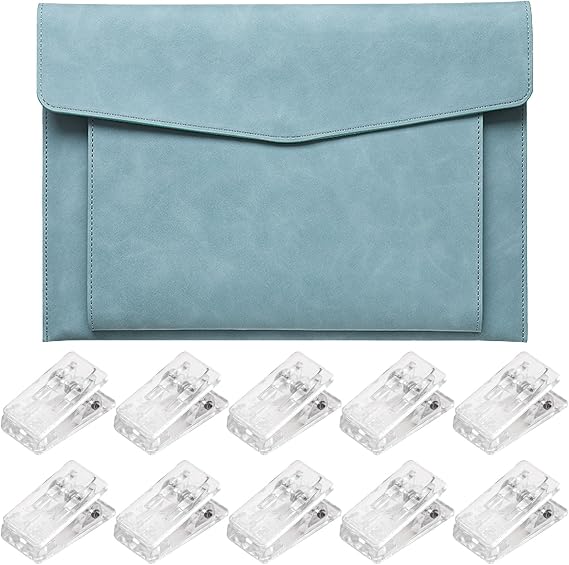 Waterproof Portfolio Envelope Folder Case, Multifunction Folders Stationery Bag, Leather Envelope Documents for Document Stationery Tablet Sleeve (Blue)