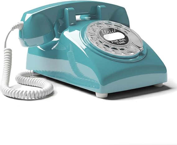 Opis Technology 60s Cable - Retro Rotary Landline Phone - Vintage 1960s Antique Style Desk Telephone with Real Metal Bell - Azure