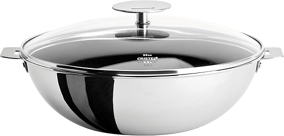 Cristel WOKT20QEKP Non-Stick Wok with Domed Glass Lid, Silver, 1.5 quart