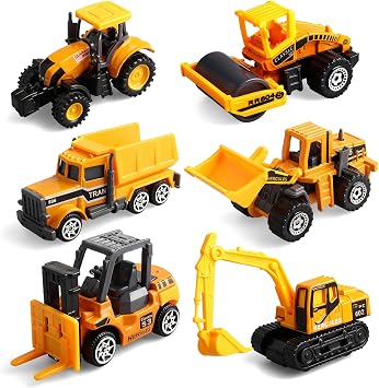 Diecast Construction Truck Toys, 6 Pack Mini Car Model Sand Vehicles Set for Boys Ages 3 4 5 6 7, Kids Toddlers Birthday Party Favors and Goodie Bags Stuffers