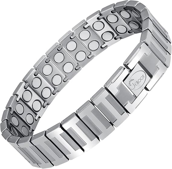 JEROOT Mens Magnetic Bracelet, Pure Titanium Bracelet(Matte Silver)