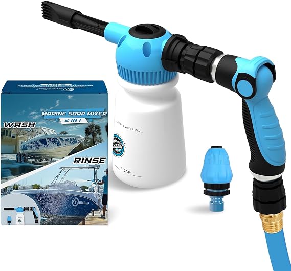 WAVESRX PWC & Boat Wash Sprayer & Engine Flush Mixer to Wash Salt Away | Dual-Use Marine Soap Foamer to Quickly Wash and Rinse | Cleaning Kit for Boating with Garden Hose Quick-Connect