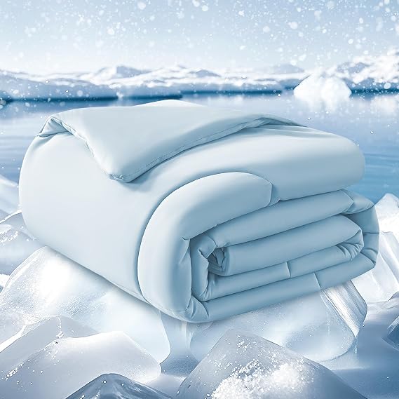 HYLEORY Cooling Comforter, Blue Cooling Blanket Queen Size, Summer Cooling Comforters for Hot Sleeper, Ice Breathable Quilt, Lightweight Soft Q-Max>0.4 Arc-Chill Cool Comforter,90"X90"
