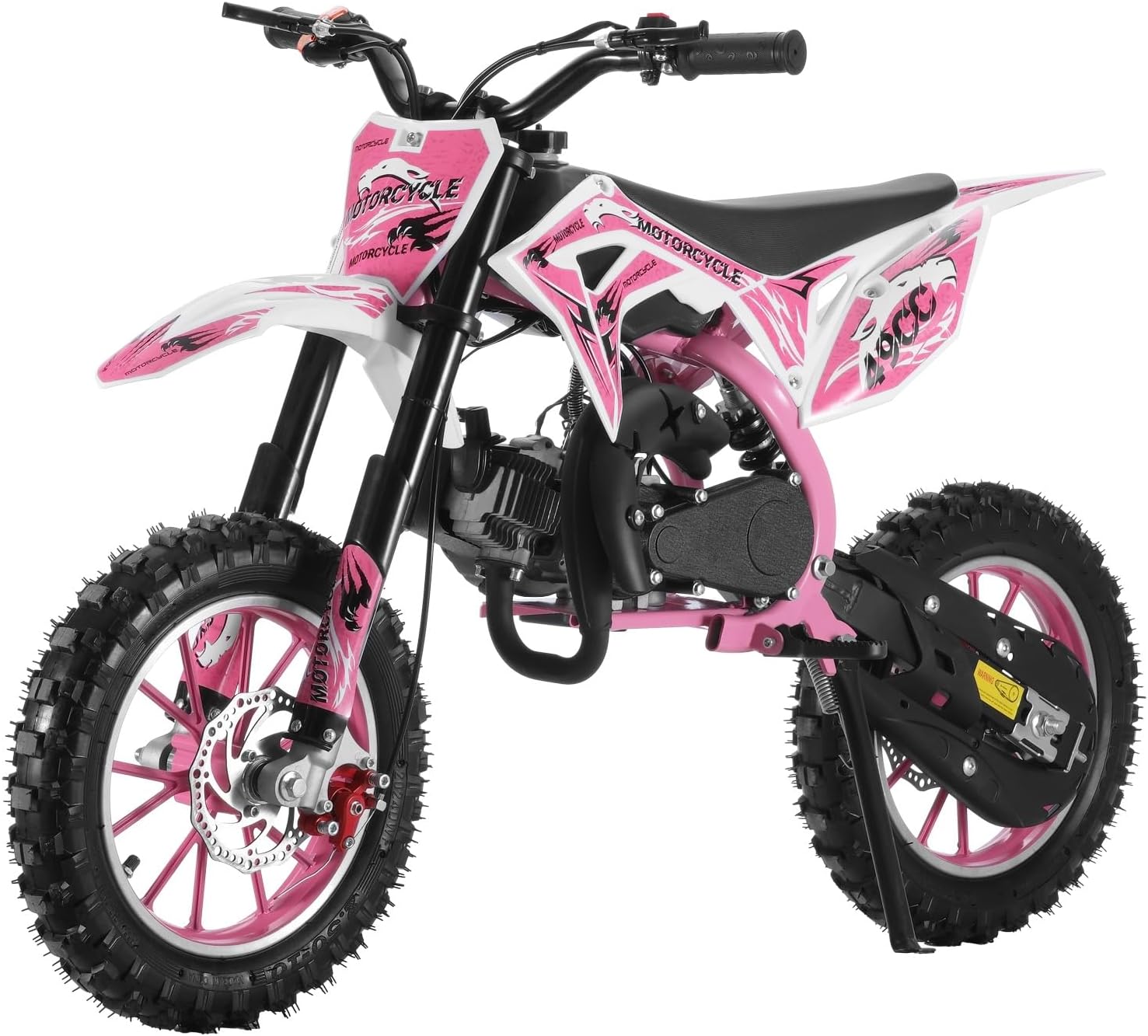 Kids Dirt Bike, 49cc 2-Stroke Dirtbike Gas Powered, Off Road Mini Dirt Bike for Kids, Gas Power Pocket Rocket Bike with Front Rear Disc Brakes, Mini Motorcycle Max Load 330lbs Pink