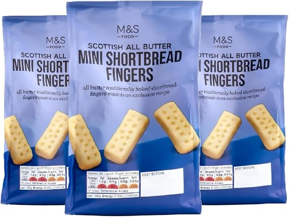 M&S All Butter Scottish Mini Shortbread Fingers, Traditional Shortbread Biscuits, Vegetarian - 125g (3 Pack)