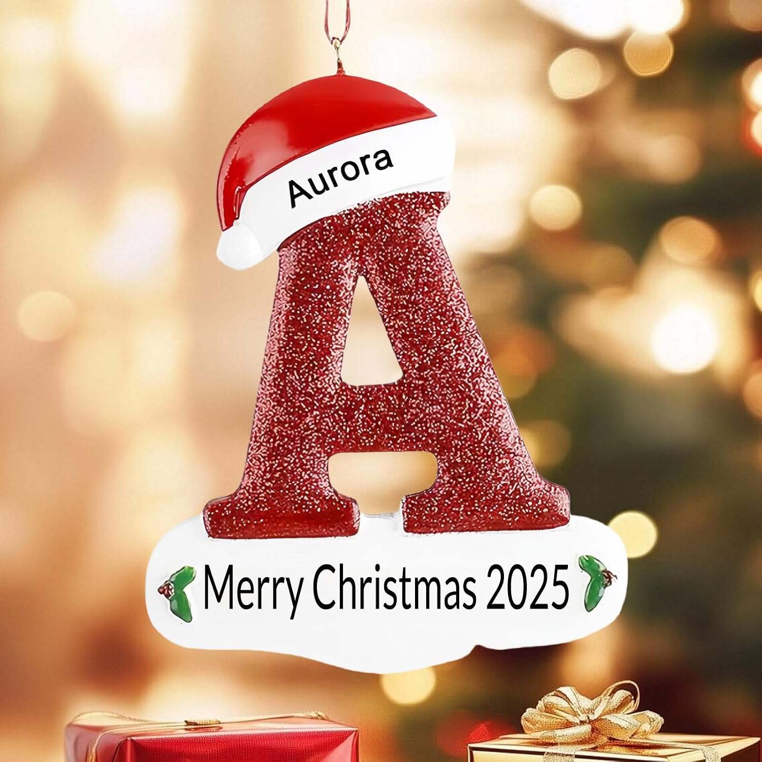 Christmas Ornaments 2025 Personalized Letter Hanging Ornament with NameText, Resin 3D Xmas Tree Decoration Pendant, Holiday Family Indoor Decor Gift for Friends Family A