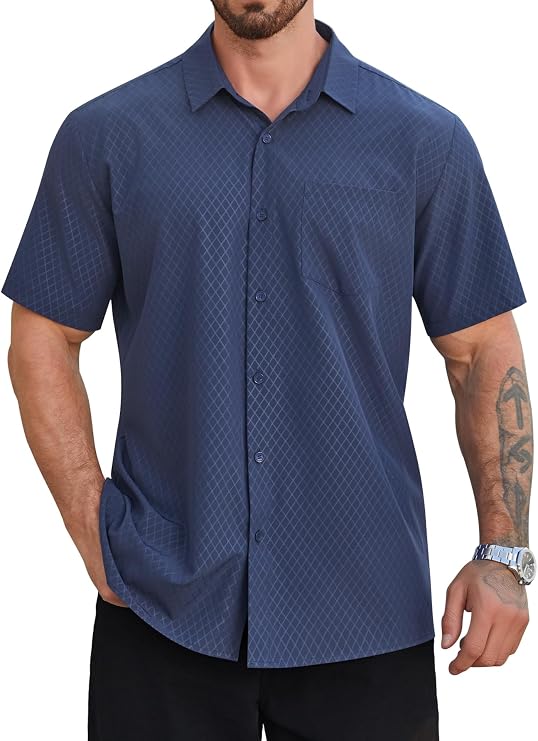 Hardaddy Men's Casual Button Down Shirt Short Sleeve Printed Button Up Business Dress Shirt for Men