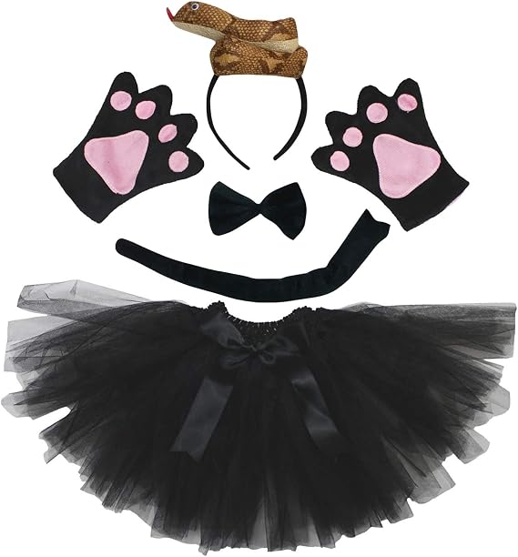 Petitebella Python Headband Bowtie Tail Gloves Black Tutu 5pc Lady Costume