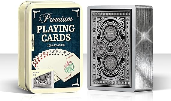 Ben Niu Bridge Size 100% Plastic Playing Cards Silver Edge Tin Box
