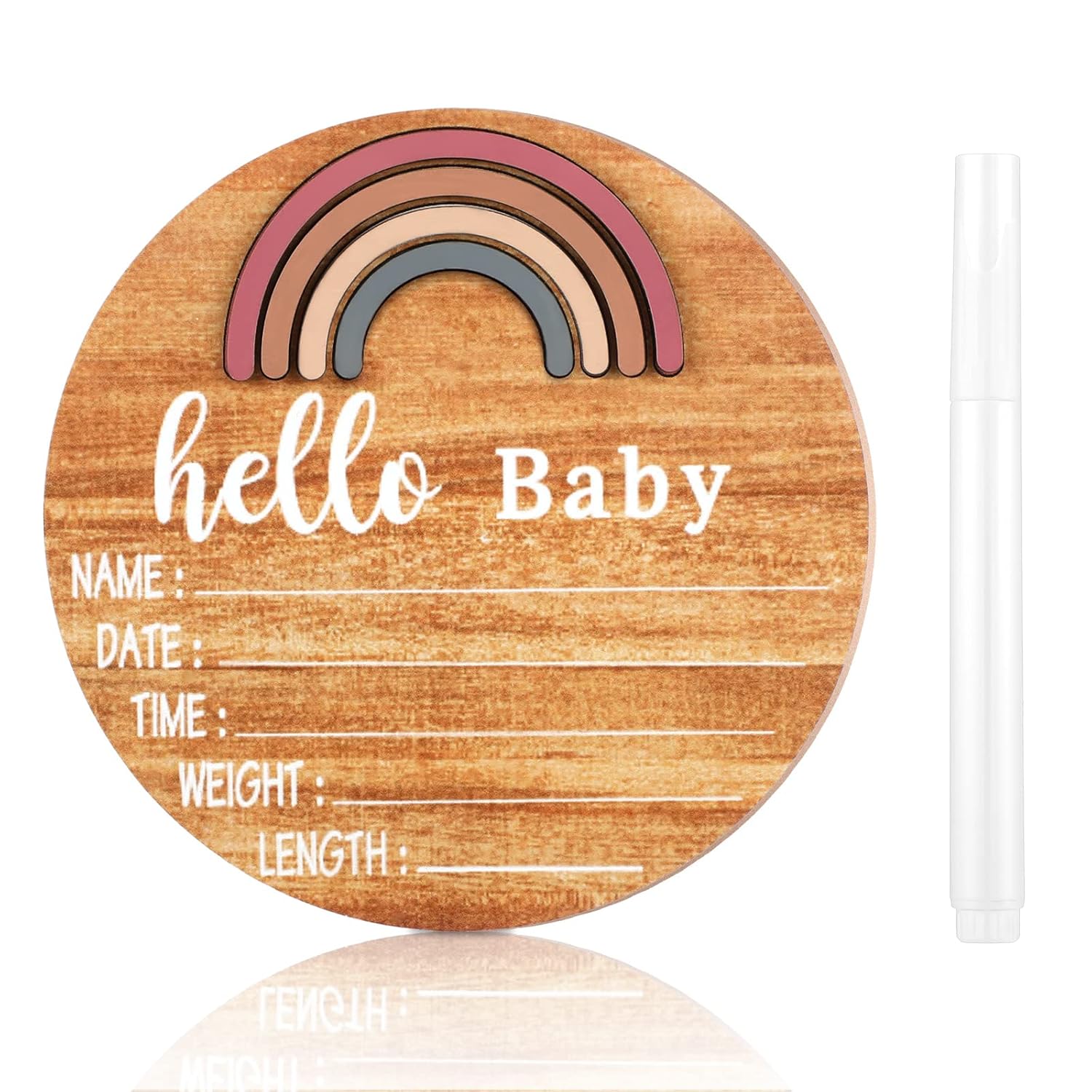 Wooden Baby Birth Announcement Sign Rainbow Baby Name Sign with Marker Pen Baby Arrival Sign Welcome Newborn Sign for Hospital Photo Prop Baby Shower Nursery Gift