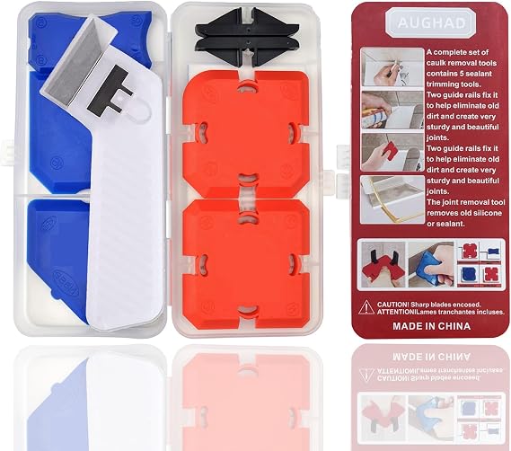 11 Piece Set ,Professional Caulking Tool Kit with Sealant Finishing Tools,Easy Silicone Caulking with Guides,Caulk Removal Tools and Fill Removal Tool Silicone Fill