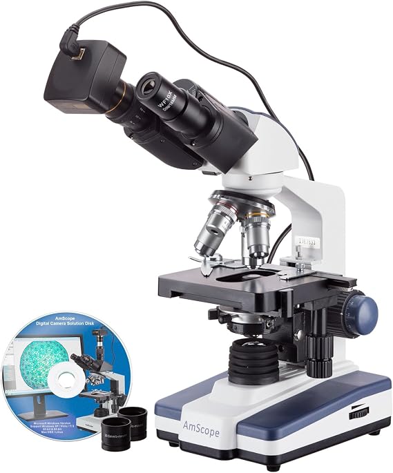 AmScope B120C-10M 2500X LED Lab Binocular Compound Microscope