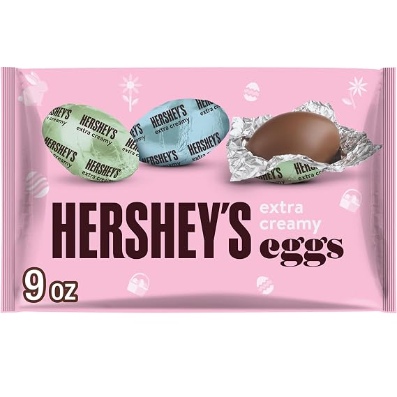 HERSHEY'S Extra Creamy Milk Chocolate Eggs, Candy Bag, 9 oz