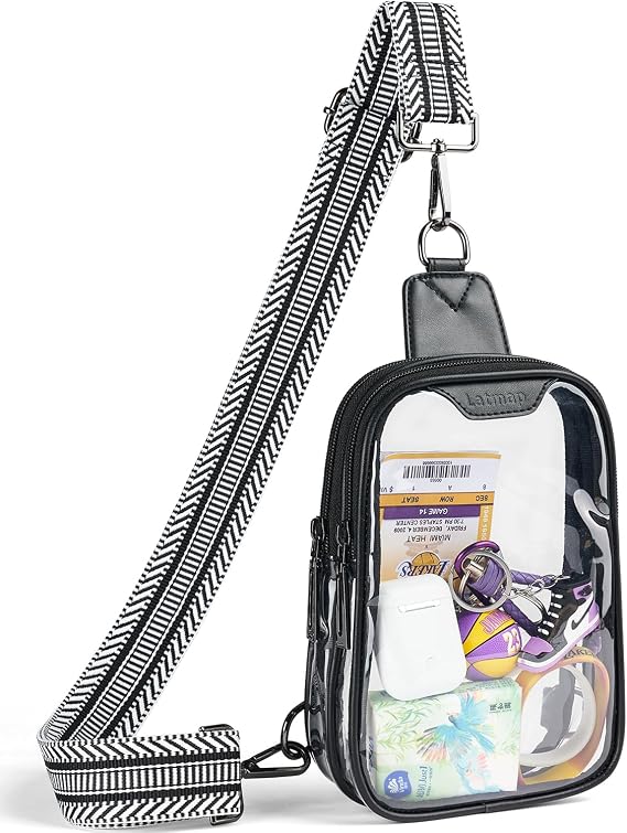 LATMAP DOUBLE ZIP Clear Bag for Stadium Events Crossbody Sling Bag Purse for Women Men Transparent Backpack for Sports Concerts