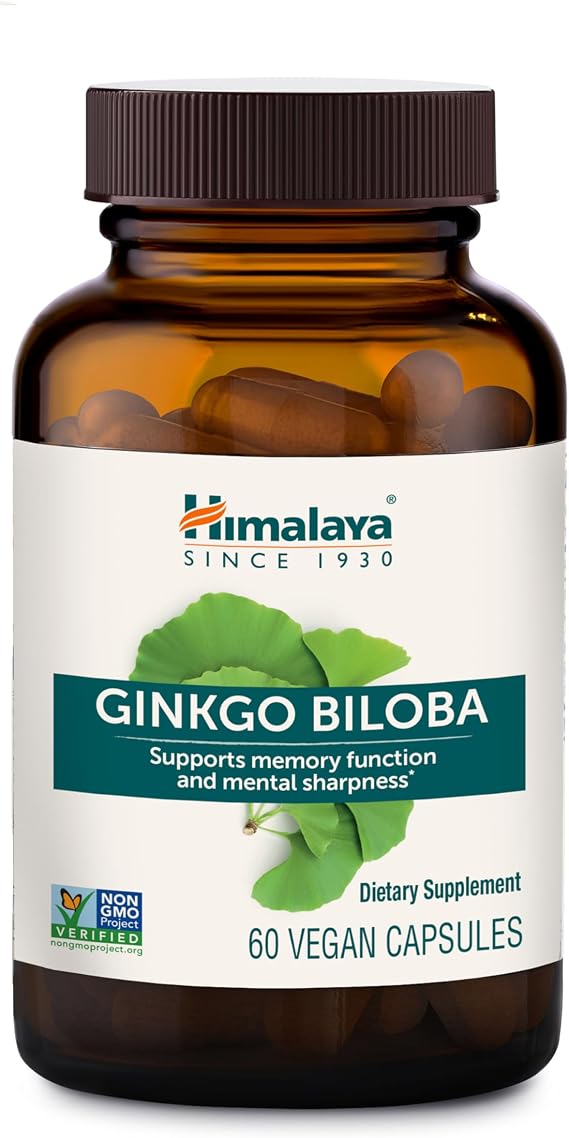 Himalaya Ginkgo Biloba Capsules, 120mg, Ginkgo Biloba Supplements for Brain Memory and Focus Support, Ginkgo Biloba Extract - Vegan, Gluten Free, 60 Capsules | Herbal Brain Supplements for Memory & Focus Support, Cognitive, Brain Health, Ginkgo Extract - Vegan, Gluten Free,NON GMO