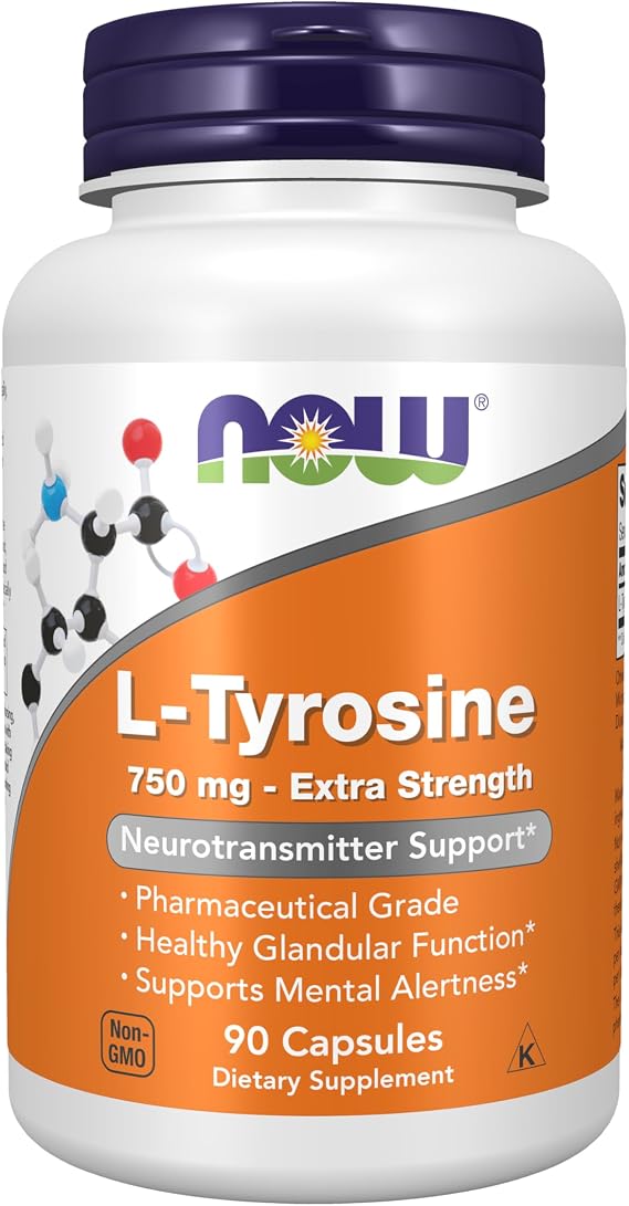 NOW Supplements, L-Tyrosine 750 mg, Supports Mental Alertness*, 90 Veg Caps
