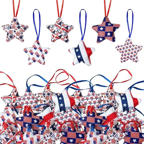 4th of July Patriotic Felt Stars Hanging Ornament, 12 Pieces Set, Red White Blue Stars Tree Ornaments for Fourth of July Memorial Day Veteran Day Independence Day Hanging Decorations (Blue)