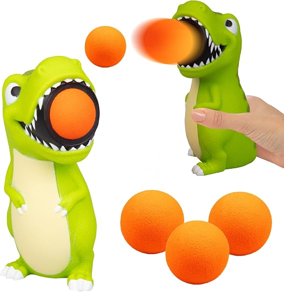 Hog Wild T-Rex Ball Popper Toy - Includes 4 Soft Foam Balls - Squeeze to Pop Air Powered Balls Up to 20 Feet - Launcher Safe for Indoor/Outdoor Play - Party Favor Gift for Kids, Girls, Boys Ages 5+