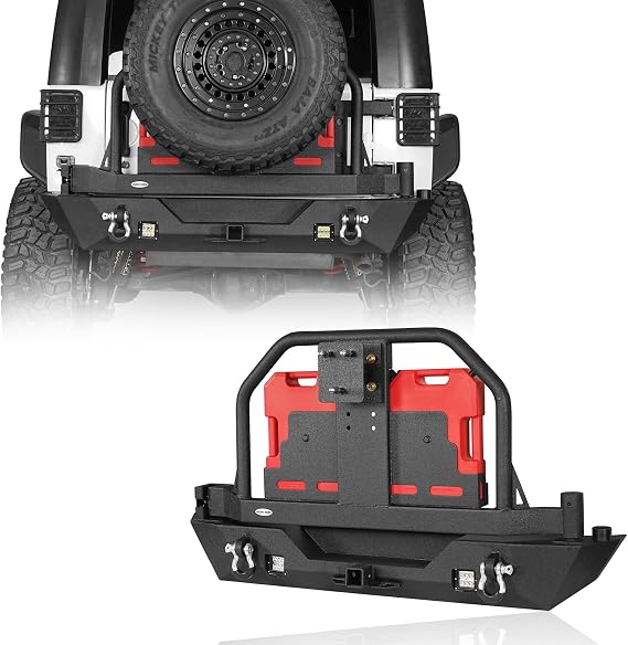 u-Box Wrangler Rear Bumper w/Spare Tire Carrier & Hitch Receiver & Oil Drum Rack Bar for Jeep JK & Wrangler Unlimited 2007-2018